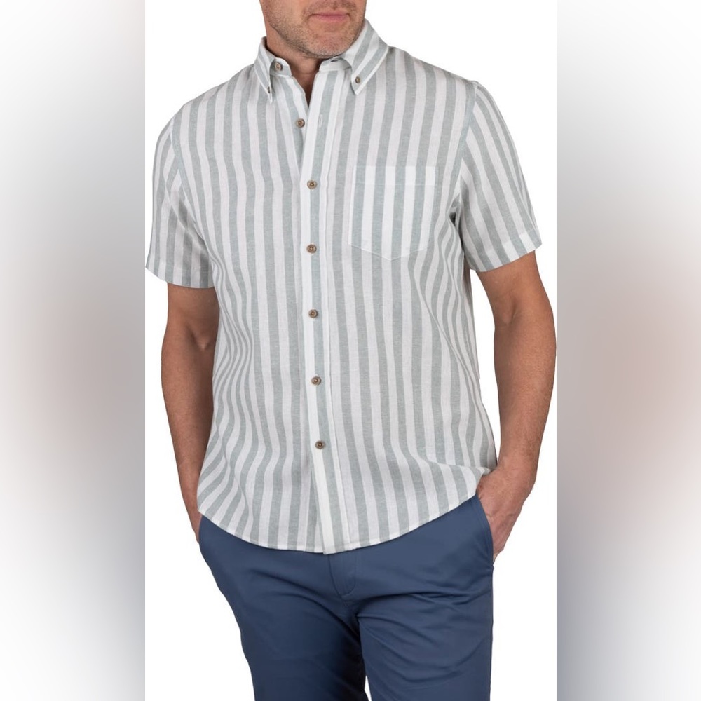 NWT Tailor Vintage Puretec Linen Cotton Button-Up Shirt